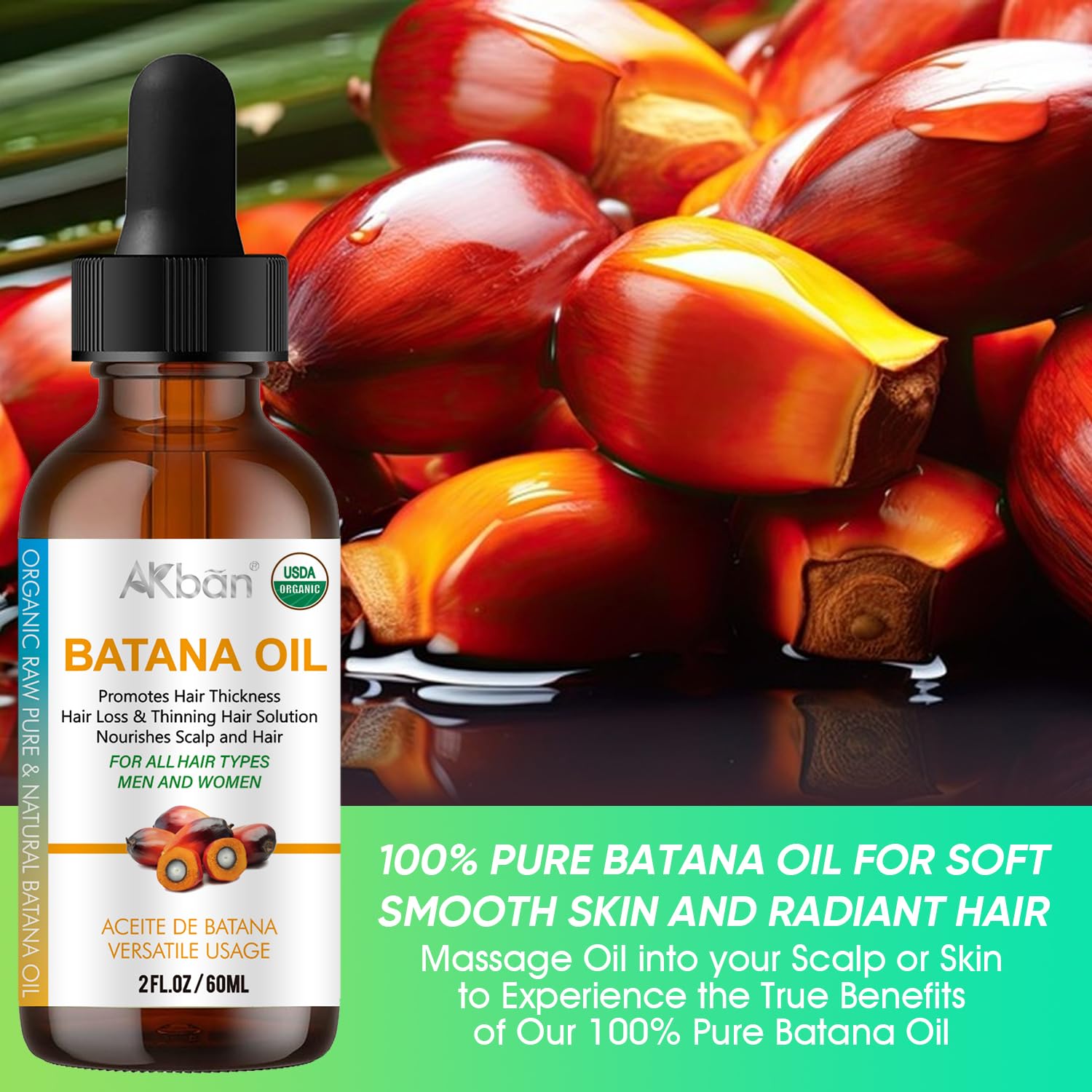 Akban Batana Oil For Hair Growth, Dr Sebi 100% Pure & Natural Organic Batana Oil From Honduras - For Thicker & Stronger Hair, Nourishes Damaged Hair - 2 Fl Oz + 2 Fl Oz : Beauty & Personal Care