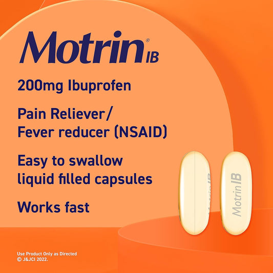 Motrin Ib Liquid Gels, Ibuprofen 200 Mg, Pain Reliever & Fever Reducer Minor Arthritis Pain, Muscular Aches, Headache, Menstrual Cramps & Backache, Nsaid, 120 Ct