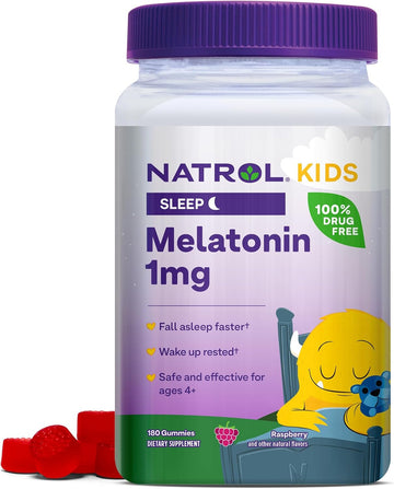 Natrol Kids Melatonin Sleep Aid Gummy, 1Mg, Supplement For Children, Ages 4 And Up, 180 Berry Flavored Gummies