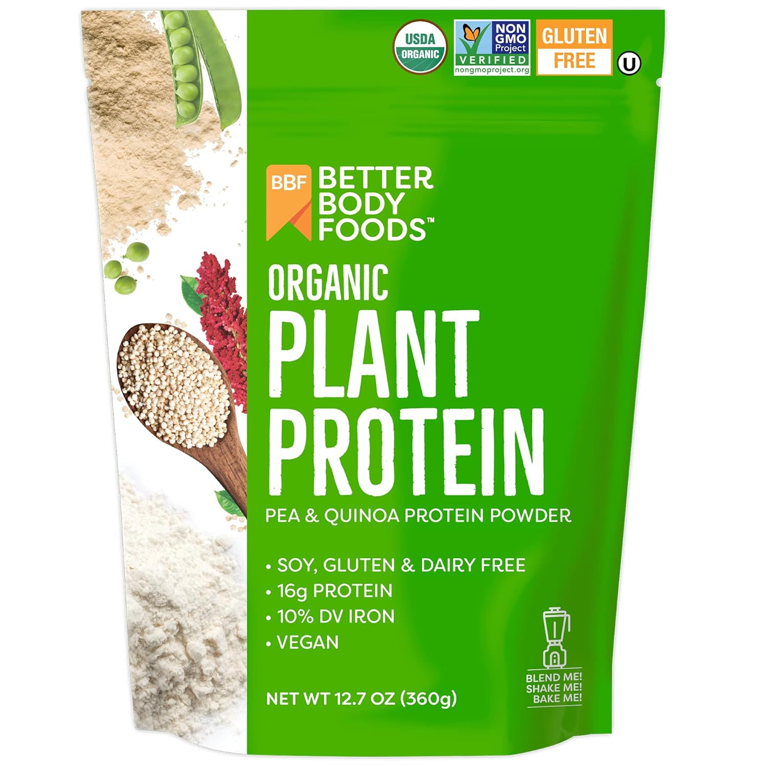 BetterBody Foods Organic Plant Based Protein Powder, - 16g of Protein,