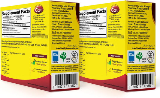 Killi Turmeric | Ginger Instant Extract, 2 Packs Of 10 Sachets