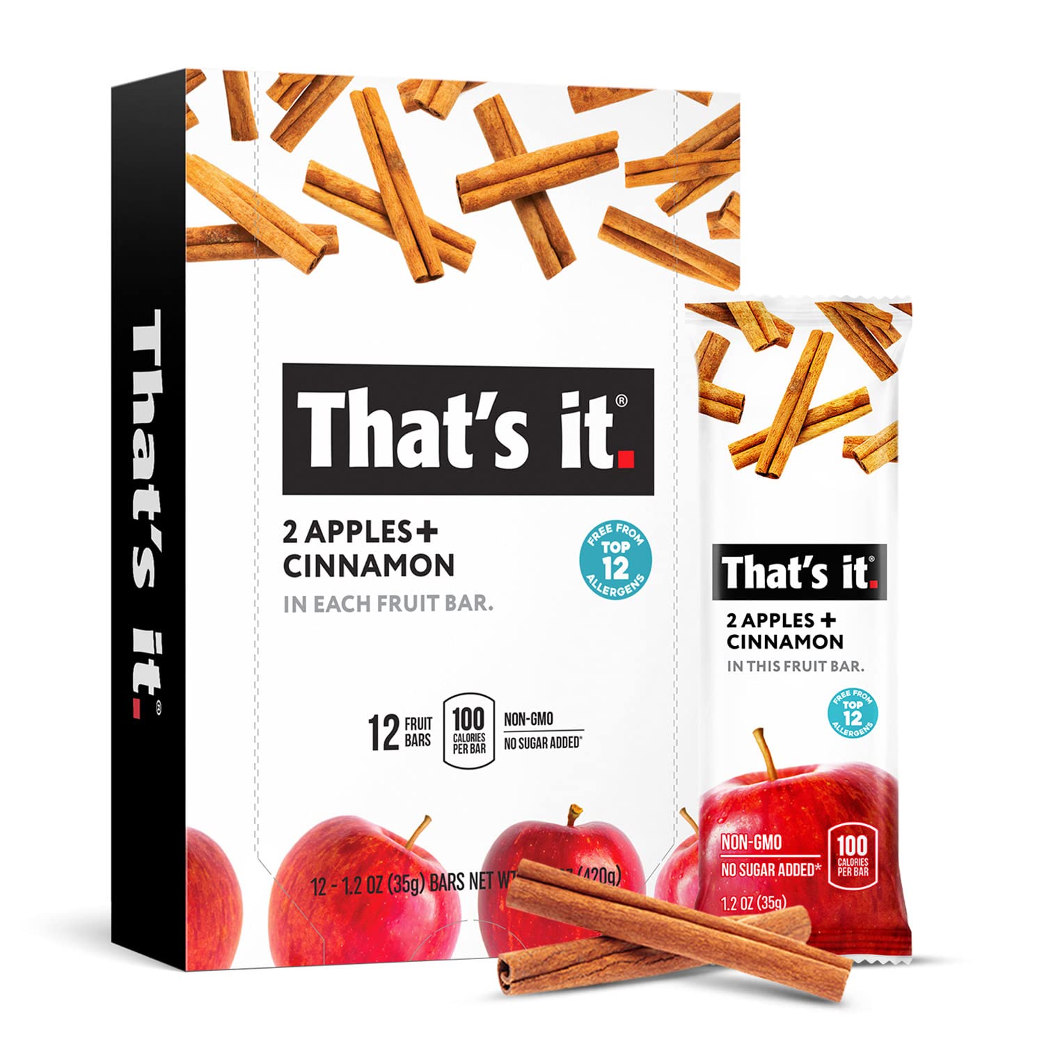 That'S It. Apple + Cinnamon 100% Natural Real Fruit Bar, Best High Fiber Vegan, Gluten Free Healthy Snack, Paleo For Children & Adults, Non Gmo No Added Sugar, No Preservatives Energy Food (12 Pack)