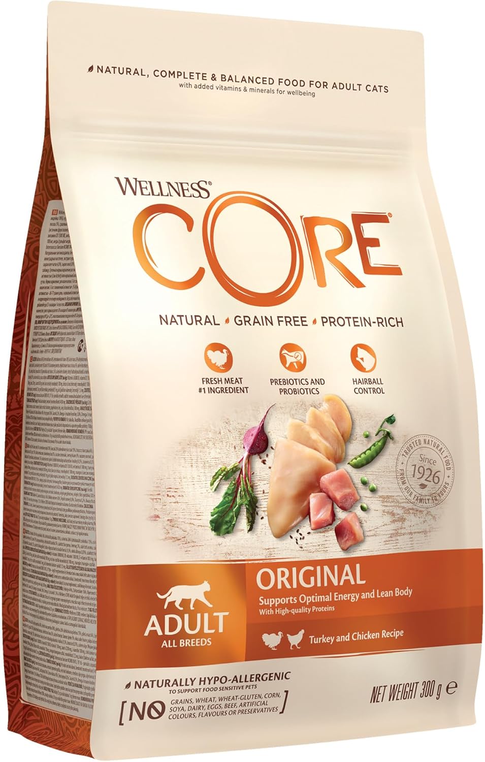 Wellness CORE Adult Original, Dry Cat Food, Grain Free Cat Food Dry, High Meat Content, Turkey & Chicken, 300 g?10723