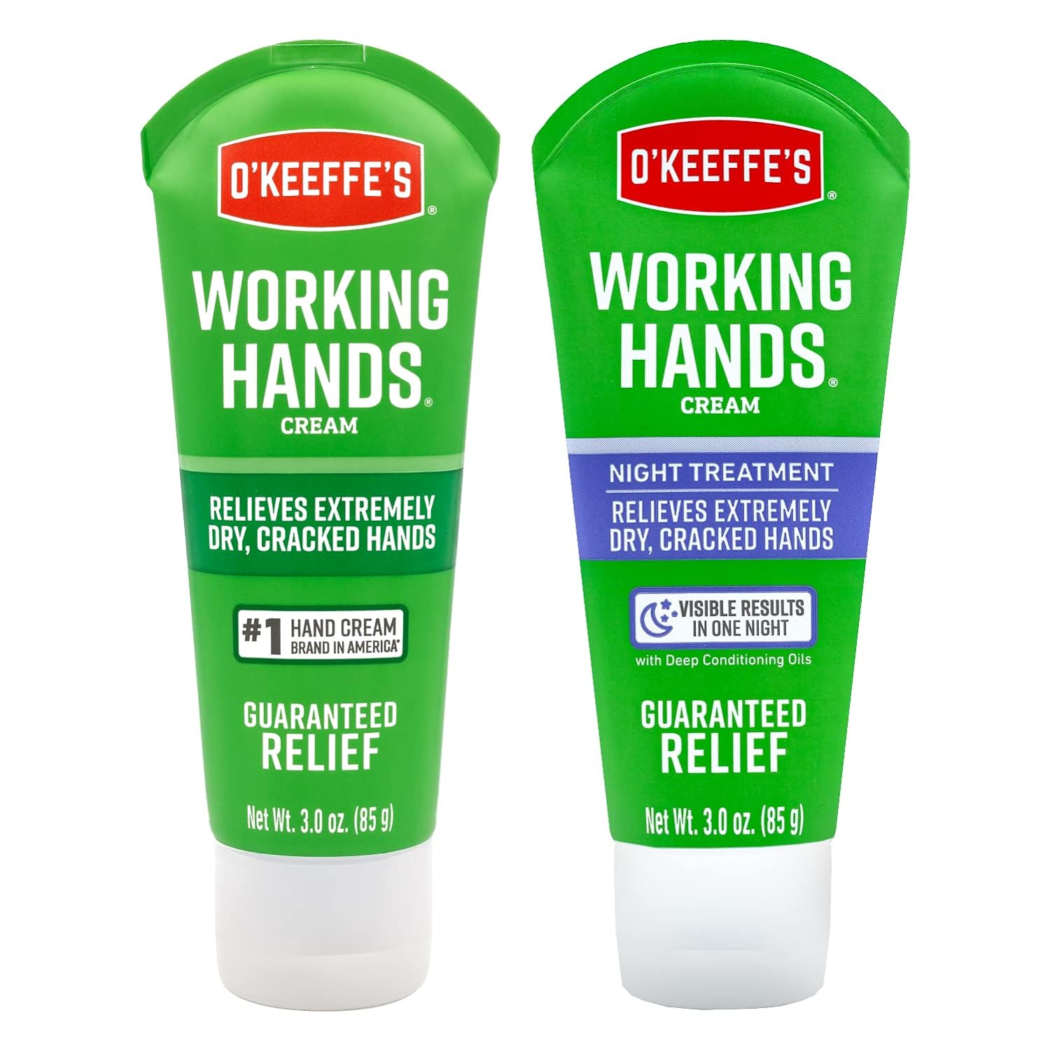 O'Keeffe's Working Hands Hand Cream, 3 oz Tube and Night Treatment Hand Cream, 3 oz Tube