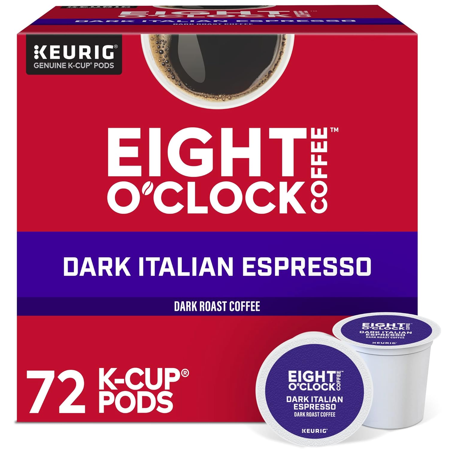 Eight O'Clock Coffee Dark Italian Espresso Roast, Keurig Single Serve K-Cup Pods, Dark Roast, 12 Count (Pack Of 6)