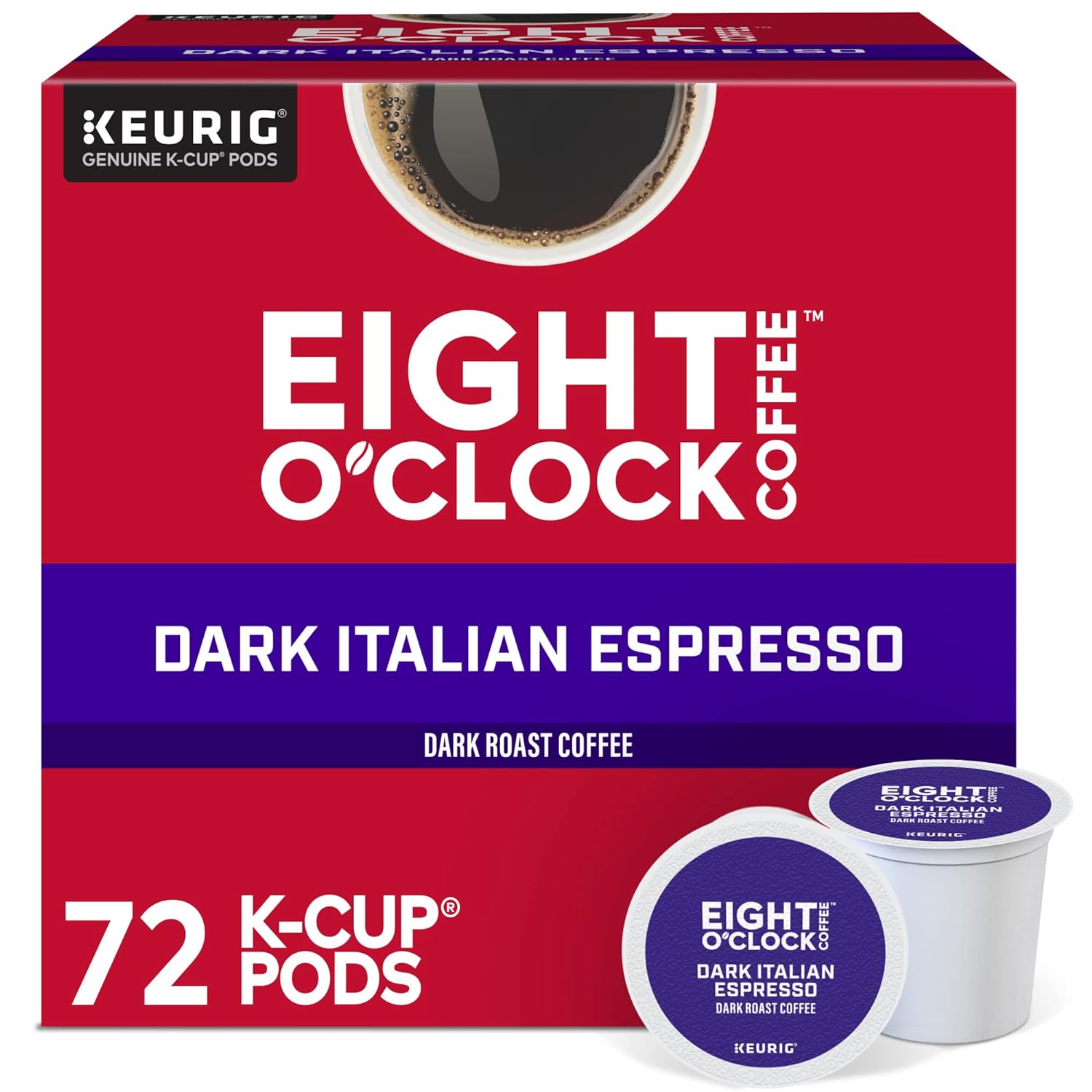 Eight O'Clock Coffee Dark Italian Espresso Roast, Keurig Single Serve K-Cup Pods, Dark Roast, 12 Count (Pack of 6)