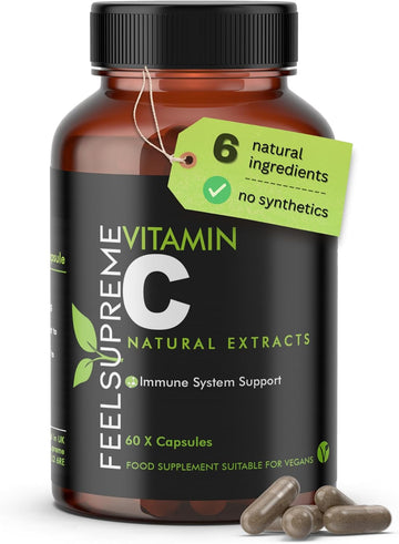 Feel Supreme - 100% Natural Vitamin C Capsules - Immune System Booster, Vit C Supplement, Vitamin C 1000Mg, Vit C 1000Mg Capsules, Vitamin C Supplements - 60 Capsules