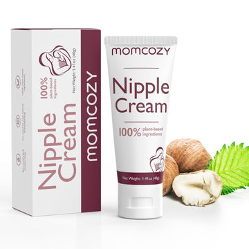 Momcozy 100% Natural Nipple Cream, Vegan Lanolin-Free Nipple Balm, Soothing Cream For Sore, Cracked Nipples, Breastfeeding Essentials For Nursing & Pumping Moms, 1.41 Oz