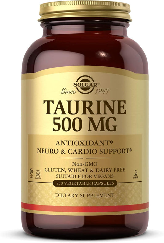 Solgar Taurine 500 mg, 250 Vegetable Capsules - Antioxidant - Brain & Heart Health - Amino Acid - Vegan, Gluten Free, Dairy Free, Kosher, Halal - 250 Servings : Health & Household