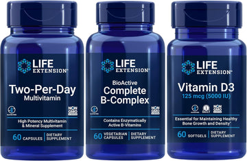 Life Extension Two-Per-Day Multivitamin, 60 capsules | BioActive Complete B-Complex, 60 capsules | Vitamin D3 125 mcg (5000 IU), 60 softgels | Bone & immune health, energy and metabolism support : Health & Household