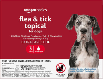 Amazon Basics Flea And Tick Topical Treatment For X-Large Dogs (89-132 Pounds), 3 Count (Previously Solimo)