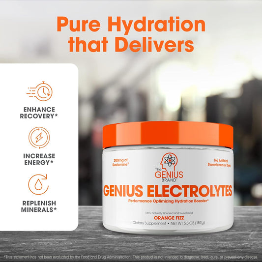 Genius Electrolytes Powder Drink Mix, Orange Fizz, 30 Servings - Natural Hydration Booster & Endurance Supplement With Potassium, Magnesium & Zinc - Sugar Free & No Artificial Sweeteners Or Dyes