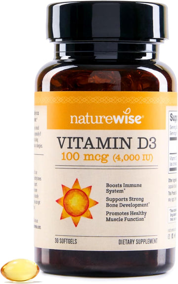 Naturewise Vitamin D3 4000Iu (100 Mcg) Healthy Muscle Function, And Immune Support, Non-Gmo, Gluten Free In Cold-Pressed Olive Oil, Packaging Vary (Mini Softgel), 30 Count