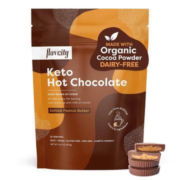 FlavCity Keto Hot Chocolate Powder, Salted Peanut Butter – Dairy- & Sugar-Free Organic Cocoa Powder Drink Mix - High-Fiber, Low-Carb & Gluten-Free Prebiotic Hot Chocolate - Vegan & Non-GMO (12.6 Oz)