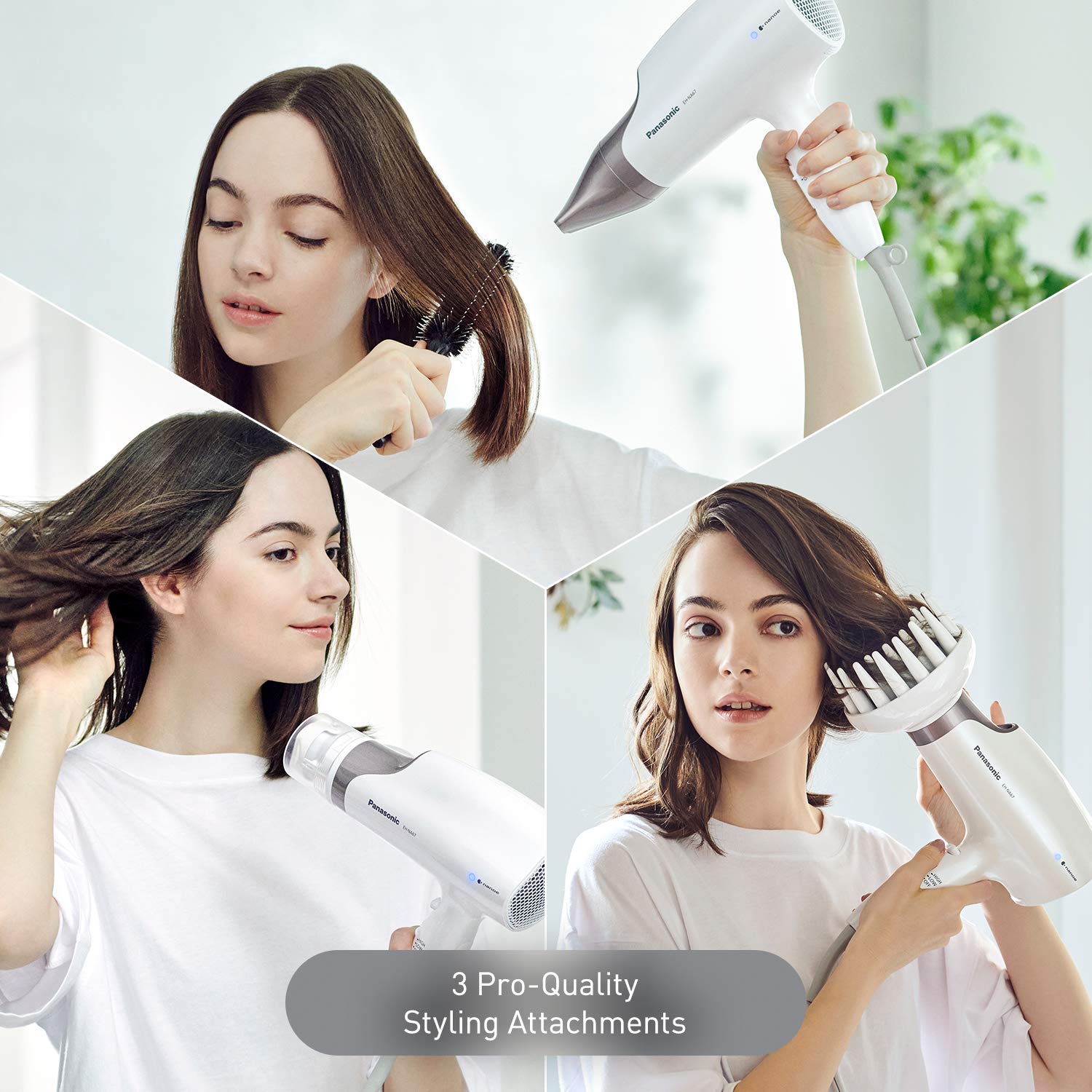Panasonic Nanoe Salon Hair Dryer with Oscillating QuickDry Nozzle, Diffuser and Concentrator Attachments, 3 Speed Heat Settings for Easy Styling and Healthy Hair - EH-NA67-W (White) : Beauty & Personal Care