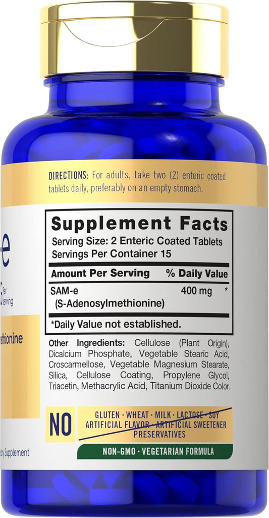 Carlyle Sam-E 400Mg Supplement | 30 Tablets | S-Adenosyl Methionine Pills | Vegetarian, Non-Gmo, Gluten Free