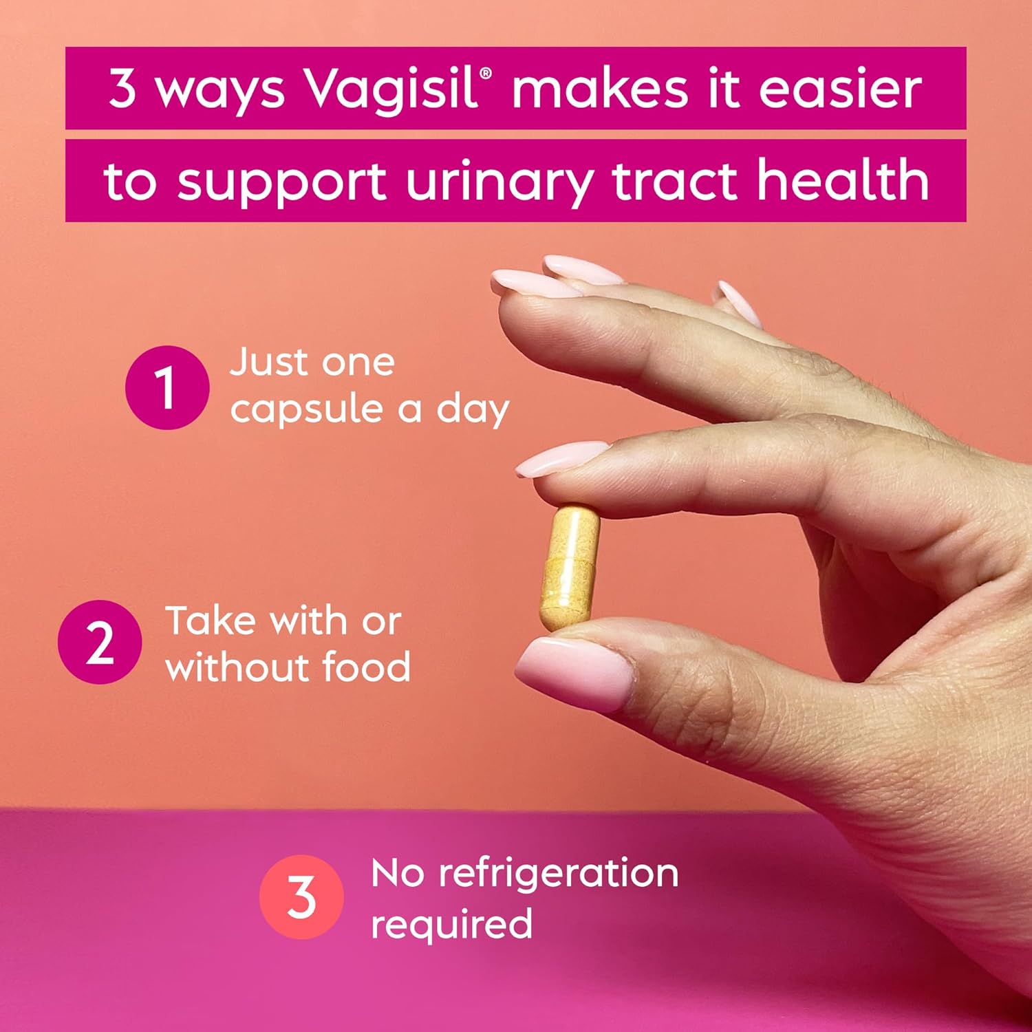 Vagisil Urinary Tract Health Supplements, Clinically-Proven Probiotics, Protects Urinary Tract Health, Clean Ingredients, Helps Cleanse and Flush UTI-Causing Bacteria, 1 Capsule Daily, 30 Capsules : Health & Household