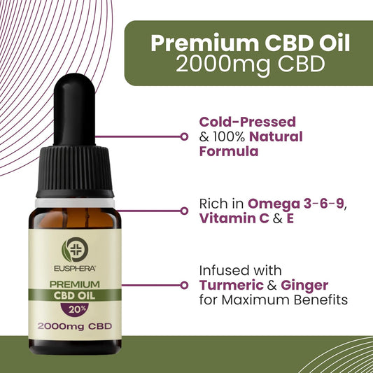 Cbd Oil 30% With Turmeric & Ginger - 3000Mg Cannabidiol Oil Drops Anti Inflammatory Joint & Muscle Relaxation - High Strength Natural Hemp Oil - Eusphera Cbd Oil - 10Ml