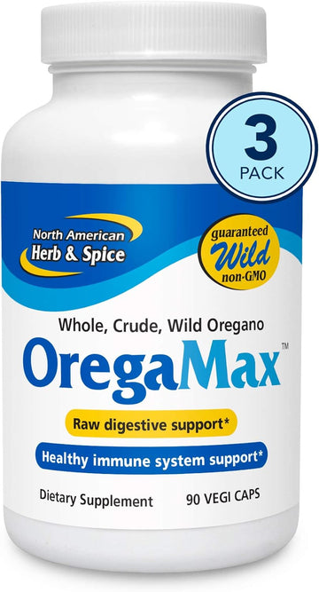 NORTH AMERICAN HERB & SPICE OregaMax - 90 Vegi Caps - Pack of 3 - Healthy Digestive & Immune Support - Oreganol P73 Oregano Oil Supplement with Garlic & Onion - Non-GMO - 270 Total Servings