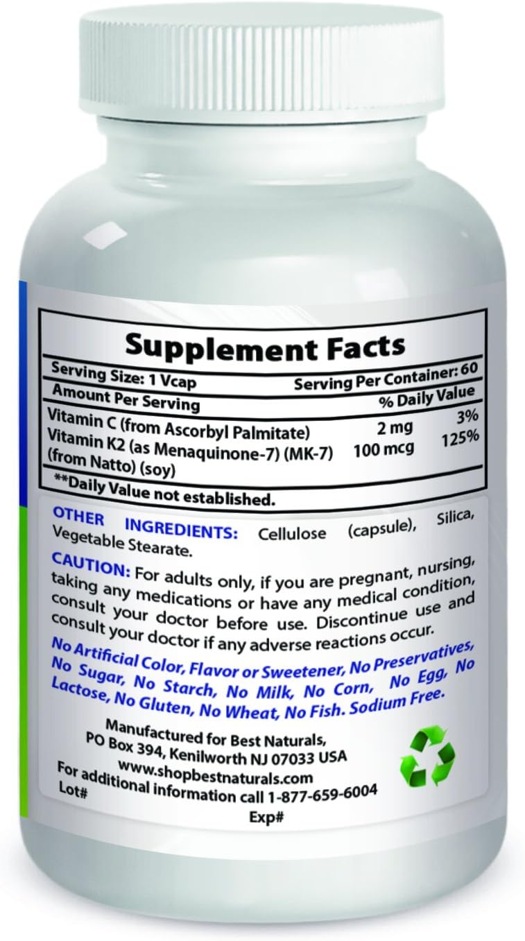 Best Naturals Mk-7 100 Mcg 60 Vcaps : Health & Household