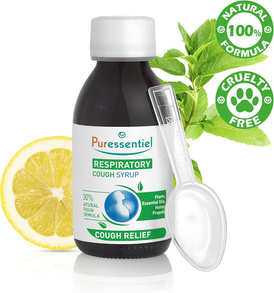 Puressentiel Respiratory Cough Syrup 125Ml - Cough Relief For All Coughs + Cold & Flu - Chesty Cough, Mucus Cough - 100% Natural Origin Medical Device - Essential Oils & Honey - For Children Aged 12+