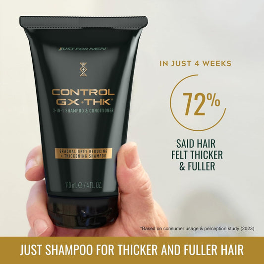 Just For Men Control Gx + Thk Thickening Shampoo And Conditioner With Grey Reduction, Shampoo For Thinning Hair With Alpha Keratin, Thickens Hair Up To 20%, Works With Every Hair Texture, 4 Oz