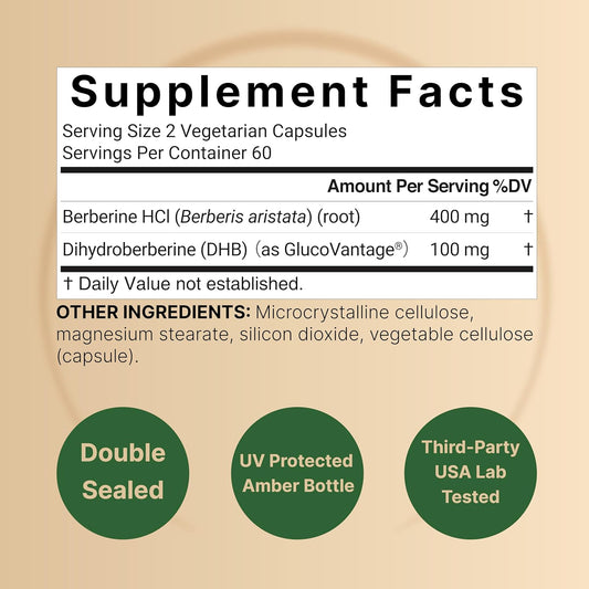 Naturebell Dihydroberberine With Berberine Hcl 500Mg, 120 Veggie Capsules | 5X Better Absorbed With Glucovantage – Supports Balanced Sugar Levels & Heart Health – Non-Gmo, Vegan-Friendly