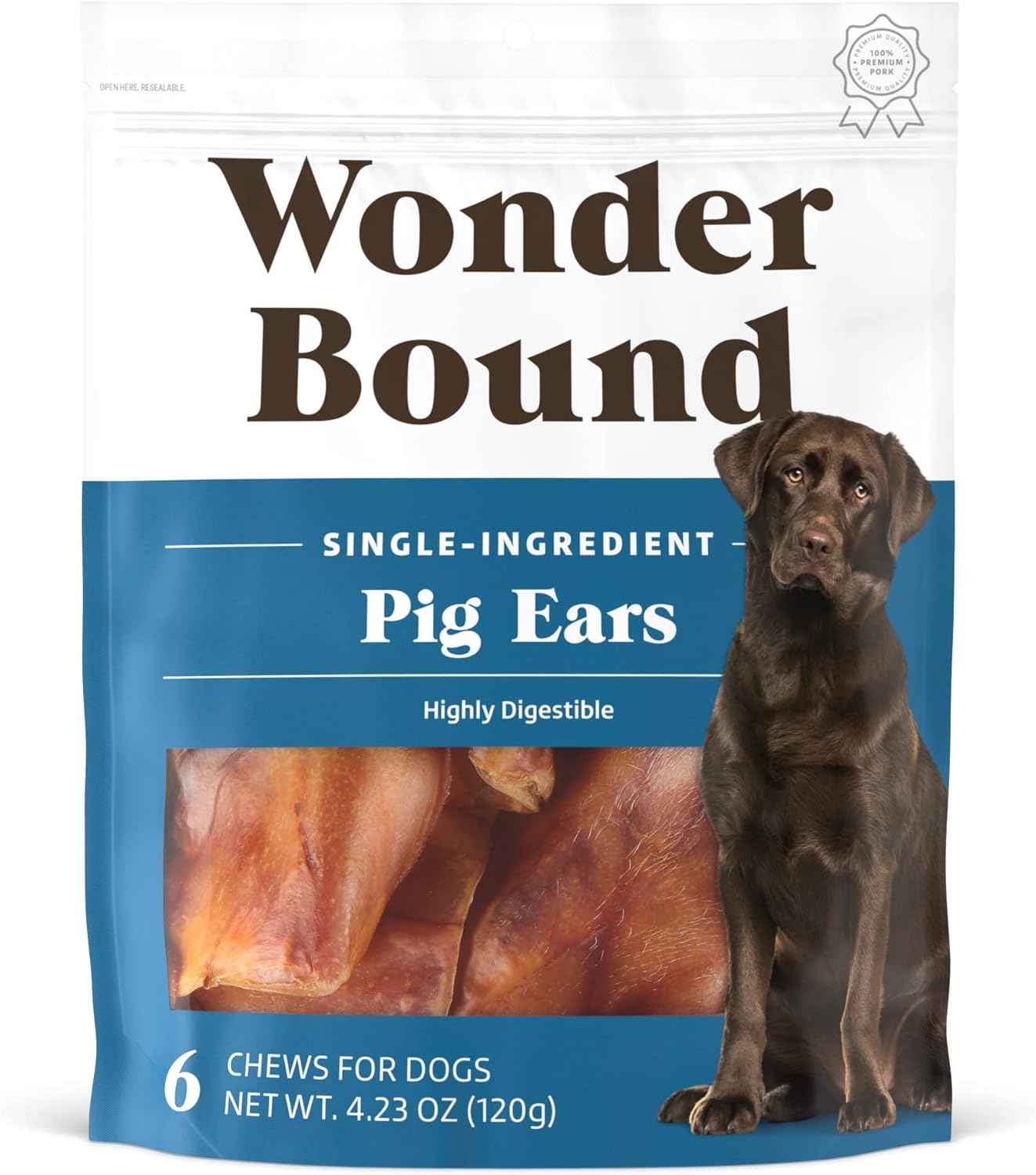 Amazon Brand – Wonder Bound Whole Pig Ears Dog Treats, Pork, 4.23 ounce (Pack of 1)