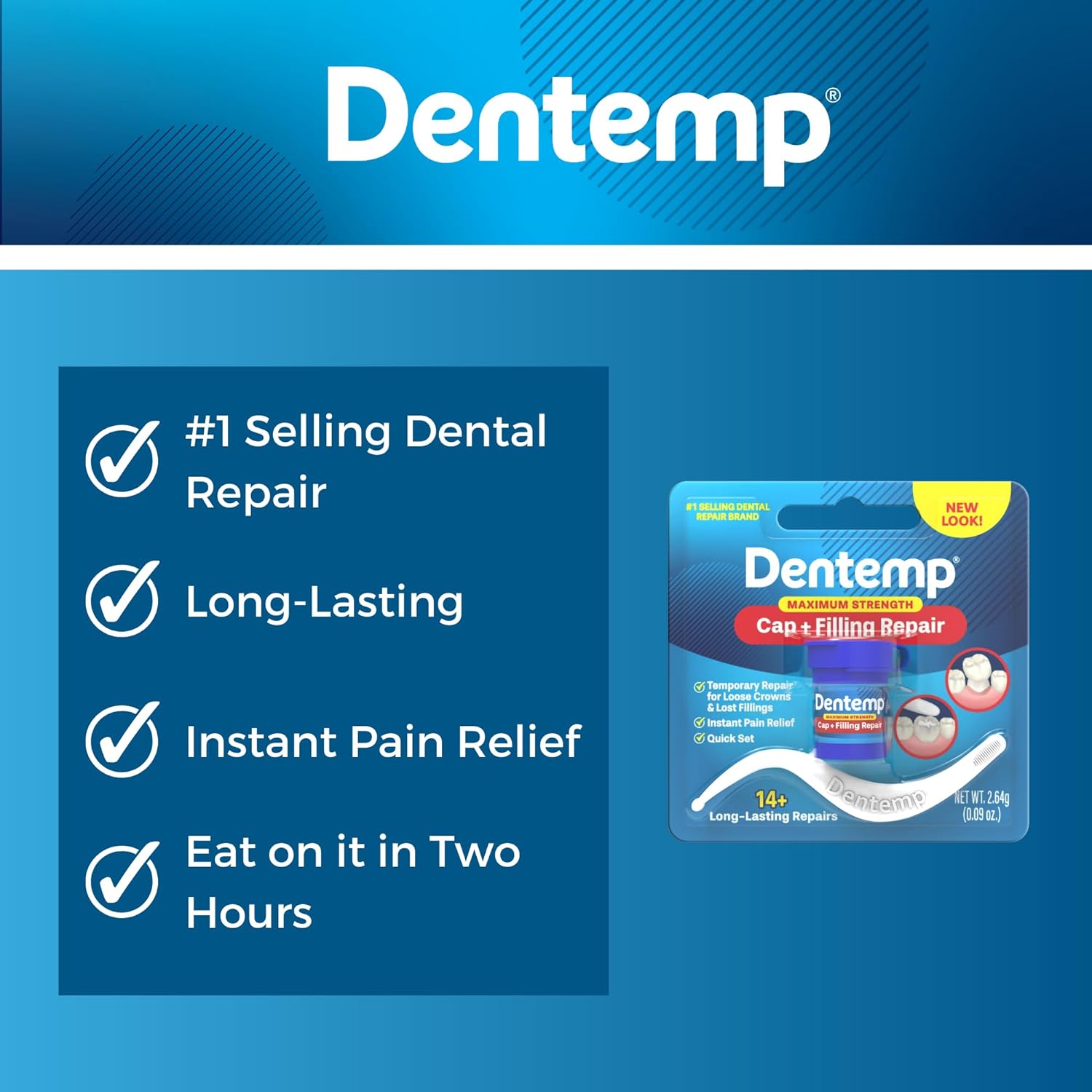 Dentemp Maximum Strength Loose Cap and Lost Filling Repair - Dental Repair Kit for Instant Pain Relief (Pack of 2) - Temporary Filling for Tooth - Long Lasting Tooth Filling : Health & Household