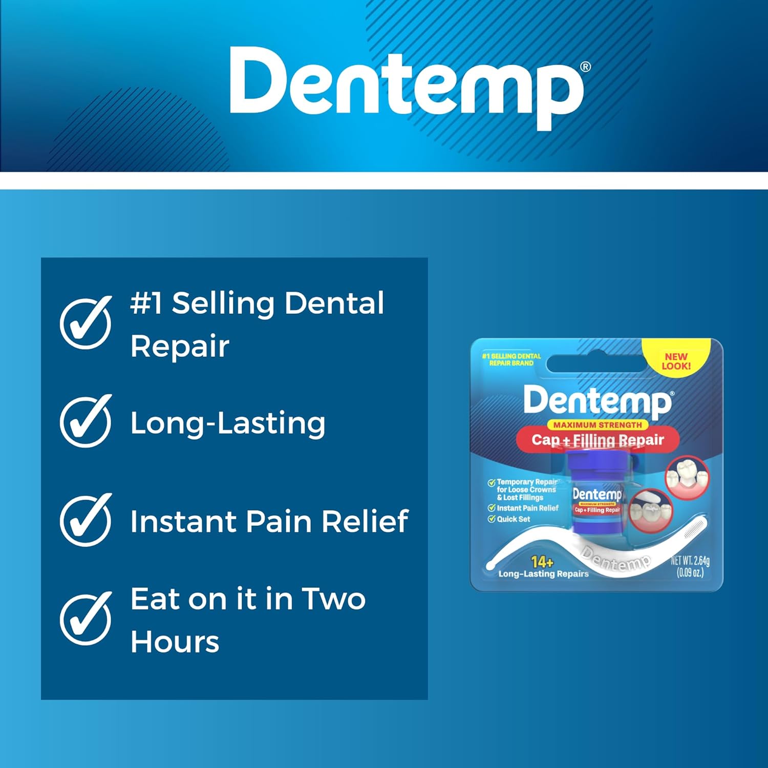 Dentemp Maximum Strength Loose Cap and Lost Filling Repair - Dental Repair Kit for Instant Pain Relief (Pack of 2) : Health & Household