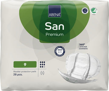 ABENA San Premium Mens & Womens Incontinence Pads, Breathable & Comfortable, Fast Absorption, Discreet & Effective Shaped Incontinence Pads for Men/Women - Premium 9, 2400ml Absorbency, 28PK