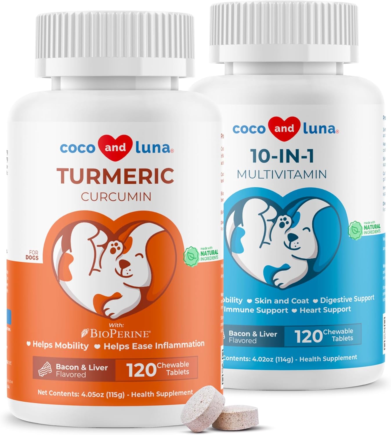 Turmeric + Multivitamin For Dogs Bundle - Joint Support, Skin And Coat Health, Immune Support With Curcumin, Fish Oil And Coq10