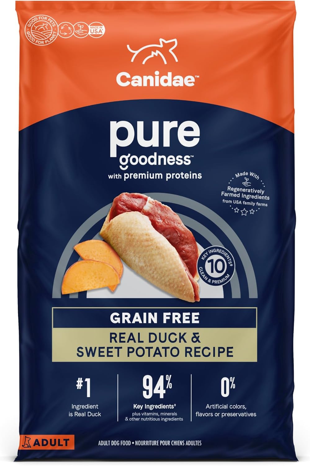 Canidae Pure Grain Free Adult Dry Dog Food, Real Duck & Sweet Potato, 12 Lbs