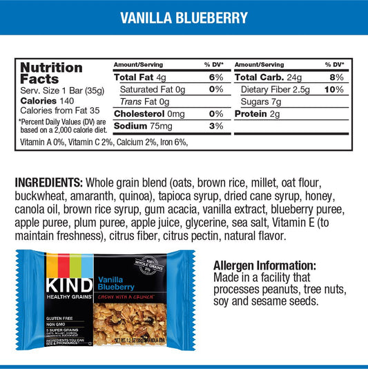 Kind Healthy Grains Bars, Vanilla Blueberry, 1.2 Ounce, 5 Count