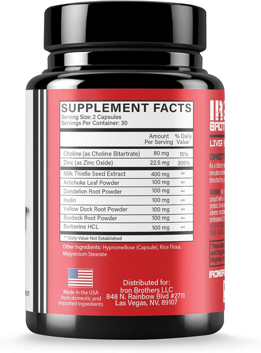Iron Brothers Supplements Liver Cleanse Detox Supplement with Dandelion Root, Milk Thistle & Zinc for Healthy Liver Function & Liver Support for Men & Woman