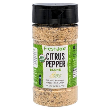 FreshJax Organic Citrus Pepper Seasoning Blend (6.2 oz Large Bottle) Non GMO, Gluten Free, Keto, Paleo, No Preservatives Organic Lemon Pepper Seasoning | Handcrafted in Jacksonville