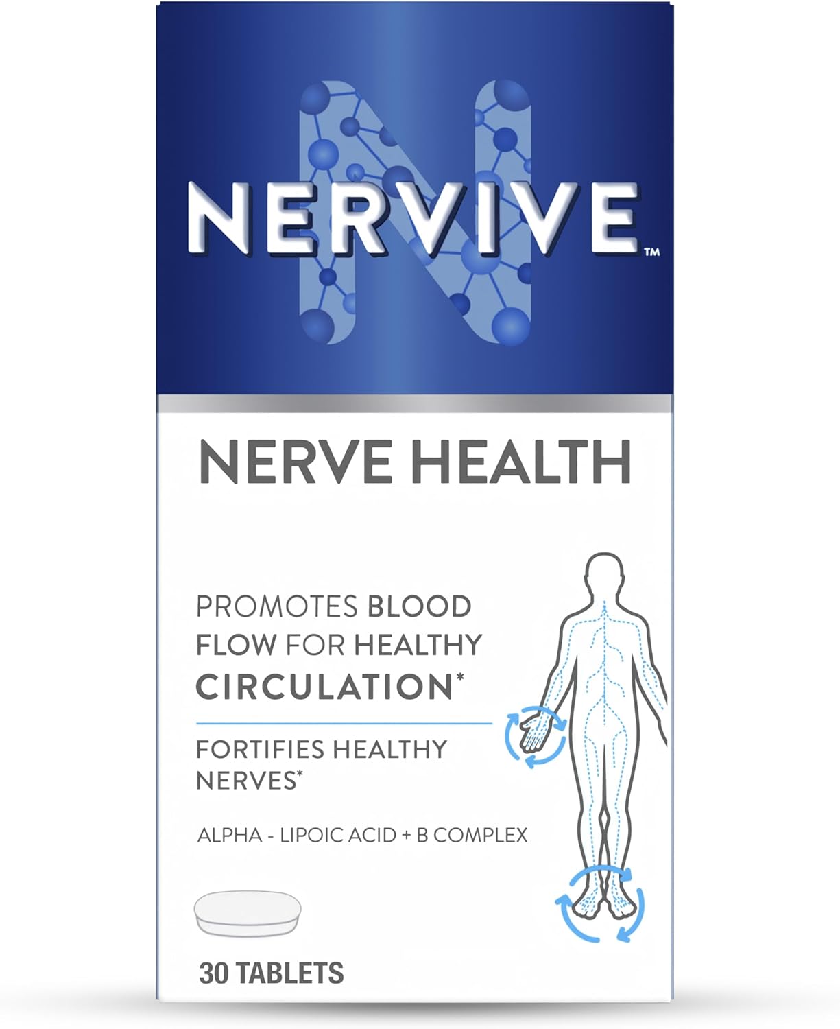Nervive Nerve Health, With Alpha Lipoic Acid, To Fortify Nerve Health And Function In Fingers, Hands, Toes, & Feet*, Ala, Vitamins B12, B6, & B1, 30 Tablets (Packaging May Vary)