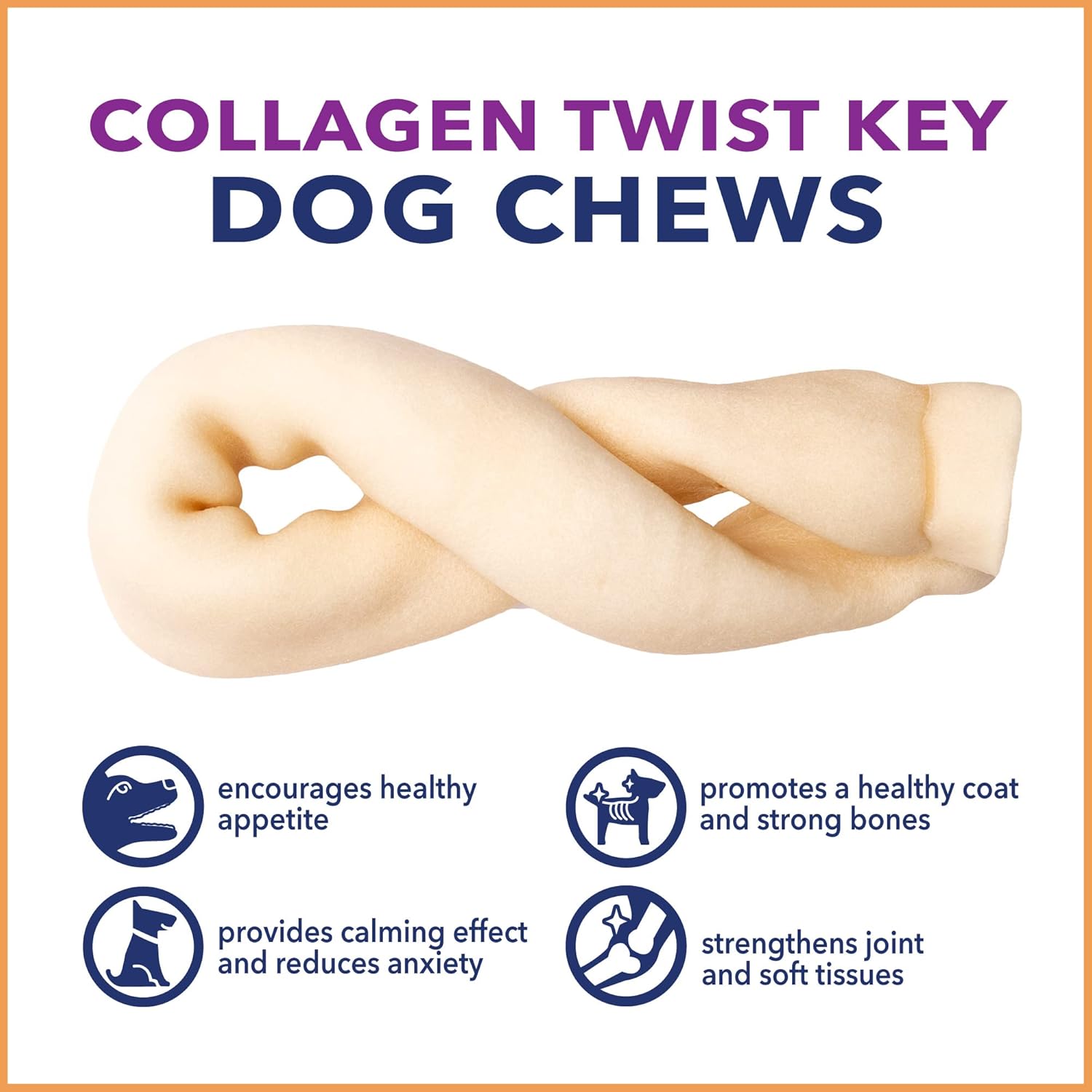 Pet Factory CareChewz Collagen 6-7" Twist Keys Dog Chew Treats - Natural Flavor, 6 Count/1 Pack : Pet Supplies