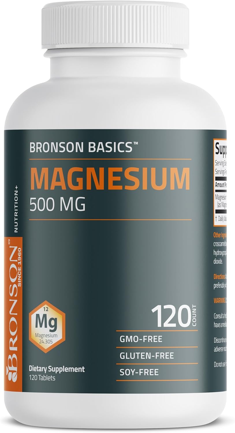 Bronson Magnesium 500 MG Supports Bone & Muscle Health & Nervous System Support - Non-GMO, 120 Vegetarian Tablets : Health & Household