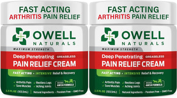 OWELL NATURALS Arthritis Pain Relief Cream - 3.5 oz 2 Pack - Maximum Strength All Natural Discomfort Reliever for Joint, Muscle, Knee, Back, Neuropathy - 11 Powerful Ingredients