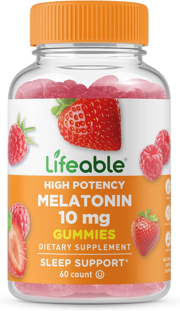 Lifeable Melatonin 10mg ? Great Tasting Natural Flavor Gummy Supplement ? Gluten Free Vegetarian GMO-Free Chewable ? for Help Falling Asleep and Staying Asleep ? for Adults, Man, Women ? 60 Gummies