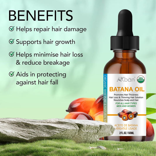 Batana Oil For Hair Growth, Dr Sebi 100% Pure & Natural Organic Batana Oil From Honduras - For Thicker & Stronger Hair, Nourishes Damaged Hair - 2 Fl Oz + 2 Fl Oz