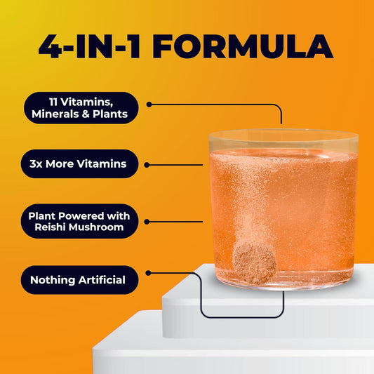 Tonic Health Daily Immunity Tablets - 4-In-1 Effervescent Multivitamins, Minerals & Phytonutrients - Vitamin D, Vitamin C And Zinc - Vegan,No Sugar- Max Strength, Orange, Mango, Passionfruit, 20 Count