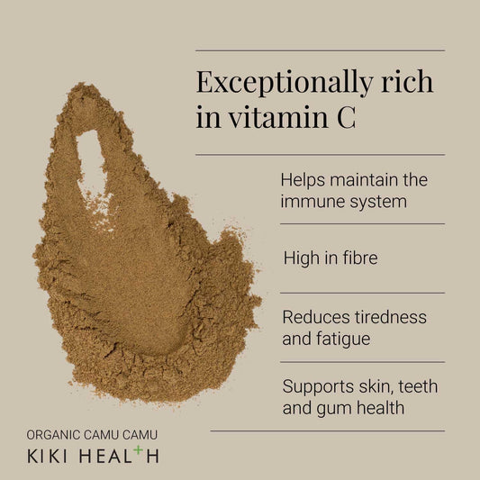 Kiki Health Premium 100% Raw Organic Camu Camu Powder | Sustainably Sourced Superfood | 463% Vitamin C In 1 Tsp | Boost Collagen, Gluten-Free & Vegan | Certified Organic By Soil Association