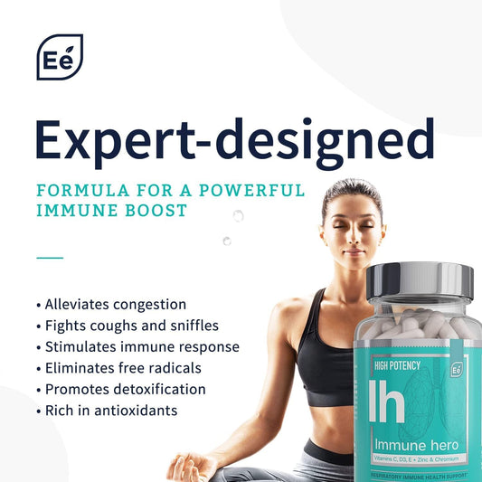 Essential Elements Immune Support Supplement - With Vitamin C, Zinc, L-Cysteine, Chromium And More | Multi-System Immunity Booster | Immune Hero 60 Veggie Capsules
