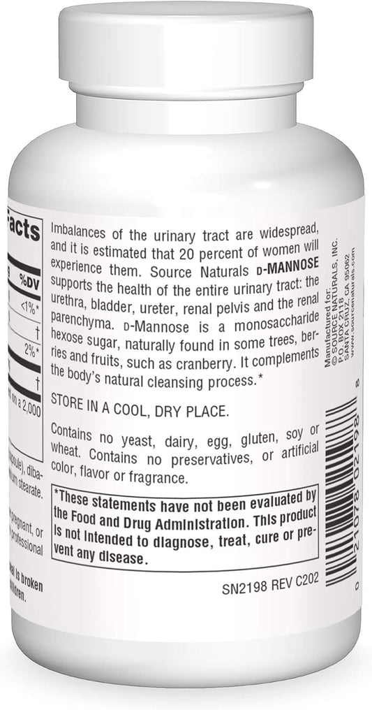 Source Naturals D-Mannose, Potent Urinary Tract & Bladder Health Support*, 500Mg - 60 Capsules