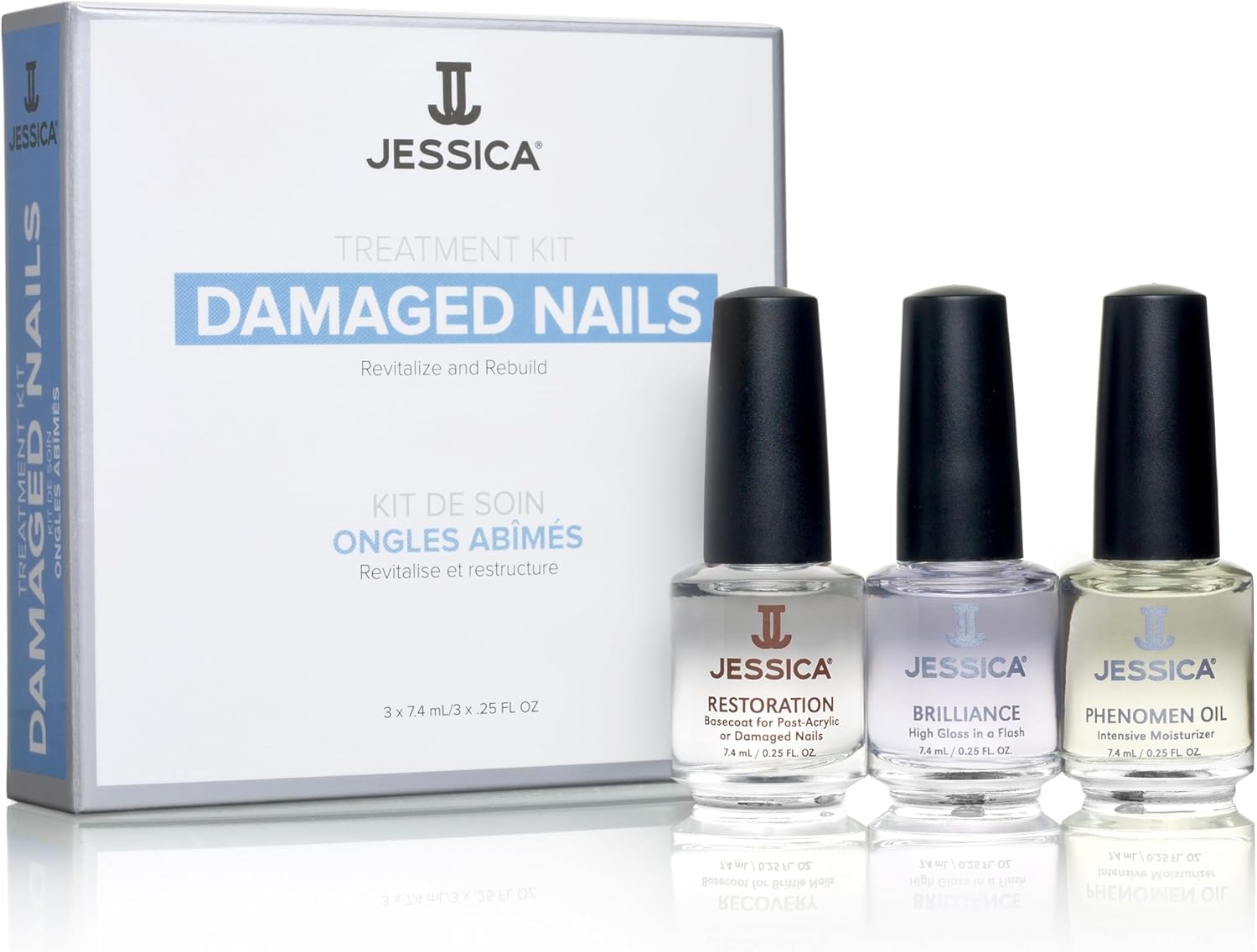 Jessica Nail Strengthener And Repair Treatment For Dry Nails, 3 Step Nailcare Kit With Cuticle Oil, Rejuvenation Base, And Brilliance Top Coat, Clear, Fast Drying