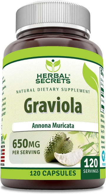 Herbal Secrets Graviola 650 Mg 120 Veggie Capsules Supplement | Non-Gmo | Gluten Free | Made In Usa