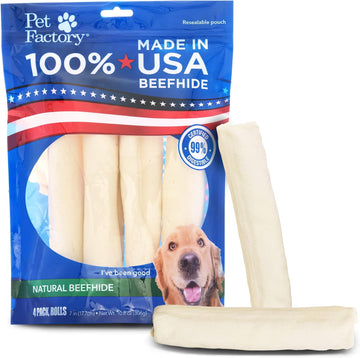 Pet Factory 100% Made in USA Beefhide 7" Rolls Dog Chew Treats - Natural Flavor, 4 Count/1 Pack