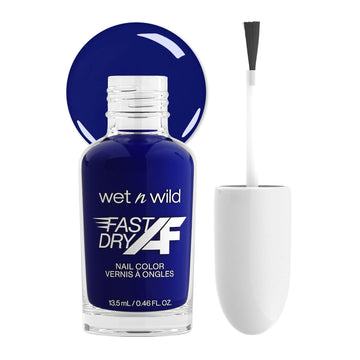 Wet N Wild Fast Dry Af Nail Polish Color, Navy Blue Putting On Airs | Quick Drying - 40 Seconds | Long Lasting - 5 Days, Shine